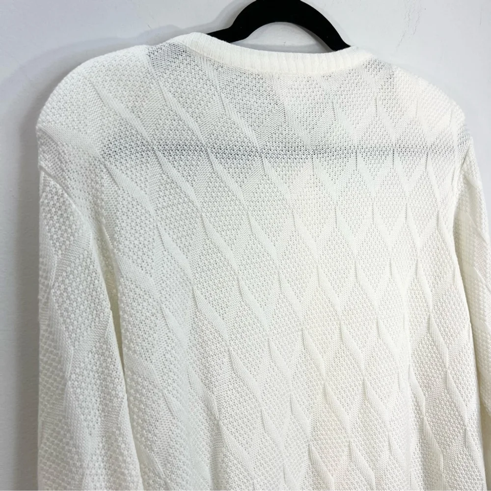 Vintage 80s 90s ivory white lattice knit grandma cardigan sweater